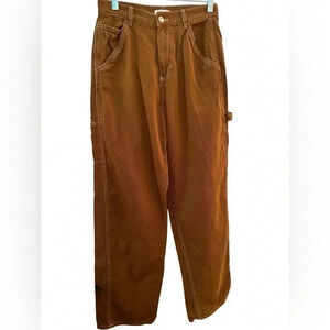 Garage high rise brown with white top stitch carpenter pants